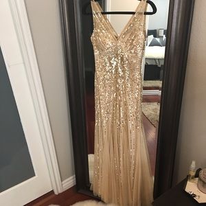 Adrianna Papell gold sequin gown